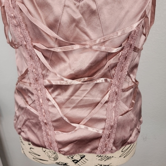 Bebe Silk Corset Top Sz M Lace Up Details Satin Mauve Pink 90's Fairy Coquette - Picture 2 of 9